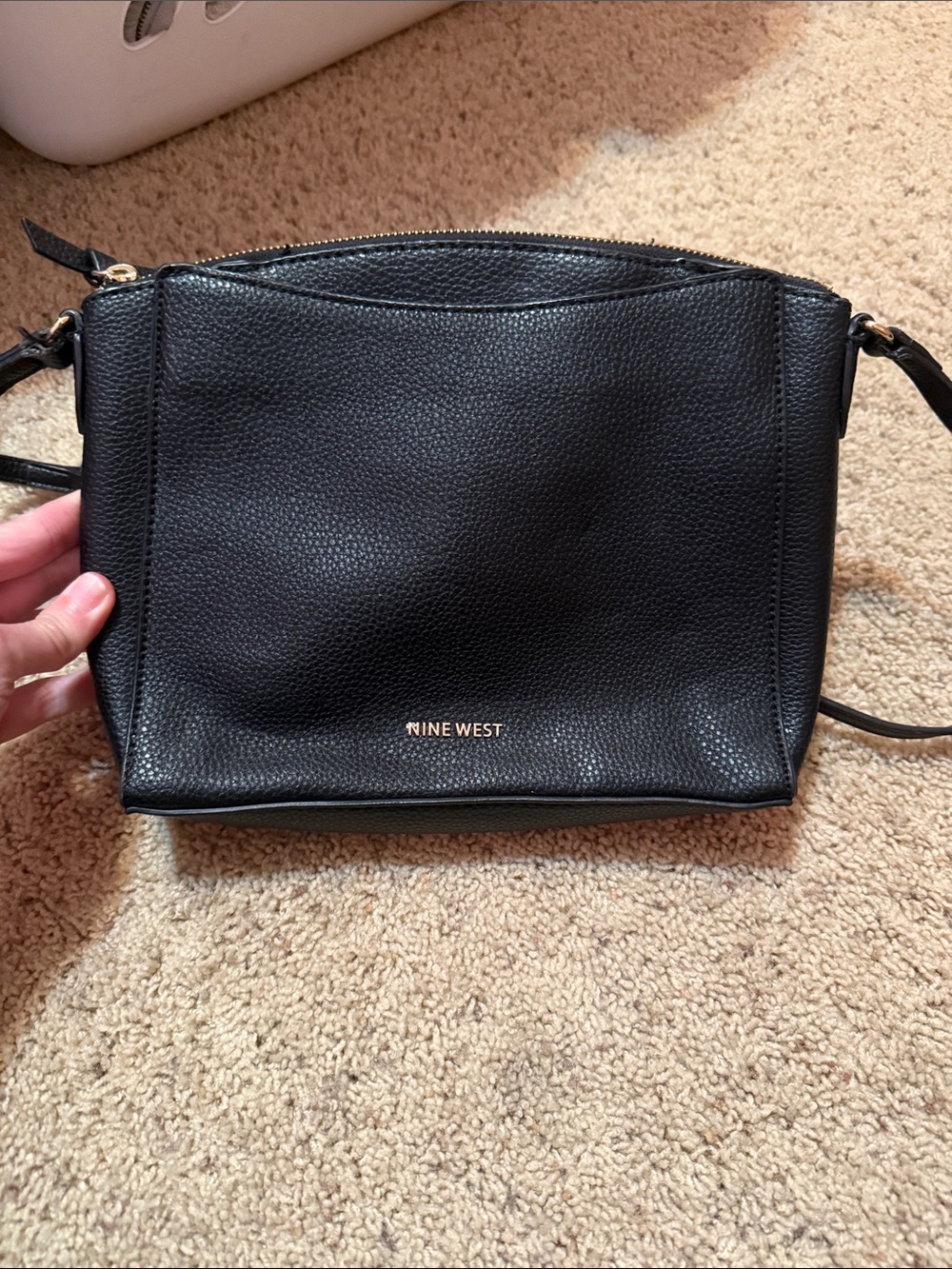Nine West Black Pebbled Crossbody with Gold Logo